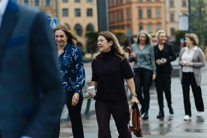 A group walking through the city